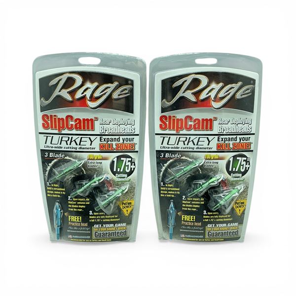 Rage Slip Cam Turkey Rear Deploying 3-Blade Broadheads, 100 Grain, 4 Pack X 2 Qty