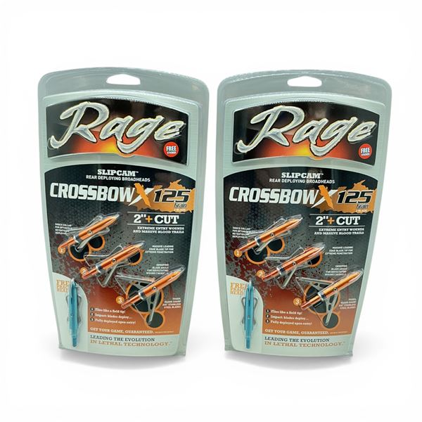 Rage Slip Cam Crossbow X Rear Deploying Broadheads, 125 Grain, 4 Pack X 2 Qty