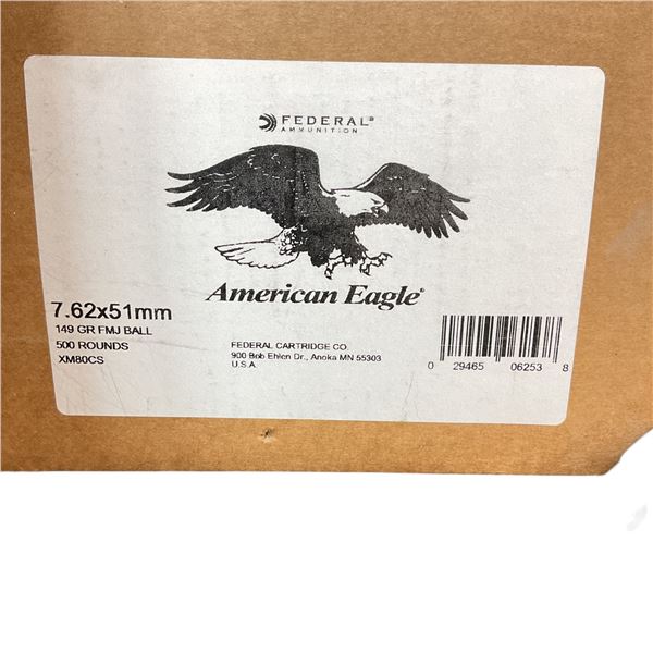 American Eagle 7.62x51mm, 149 Grain FMJ Ball Ammunition, 500 Rounds