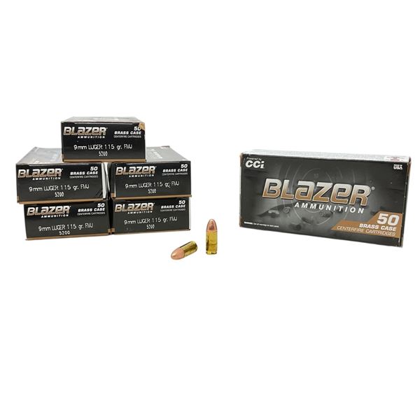 CCI Blazer 9mm Luger, 115 Grain FMJ Ammunition, 300 Rounds
