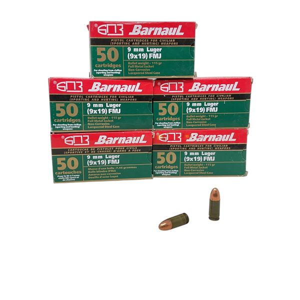 Barnaul 9mm Luger, 115 Grain FMJ Ammunition, 250 Rounds