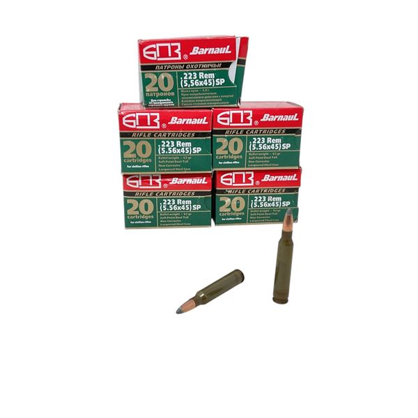 Barnual .223 Rem, 62 Grain SPBT Non-Corrosive Ammunition, 100 Rounds