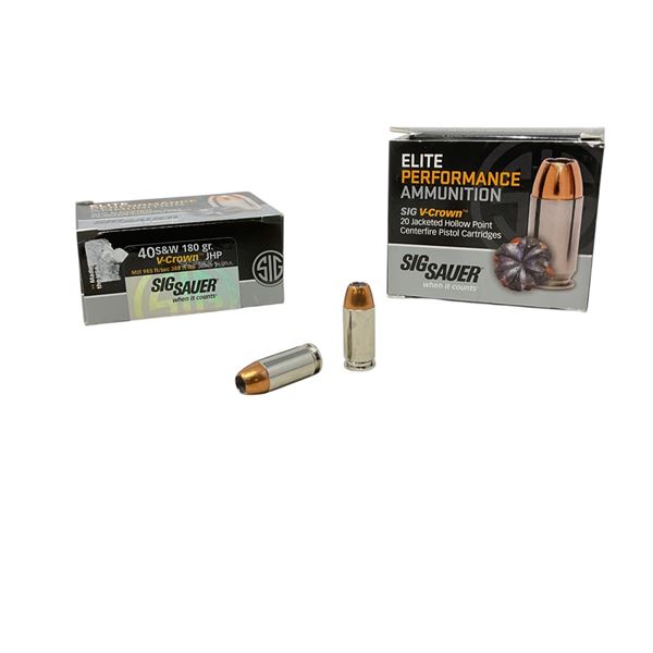 Sig Sauer 40 S&W, 180 Grain V-Crown JHP Ammunition, 40 Rounds
