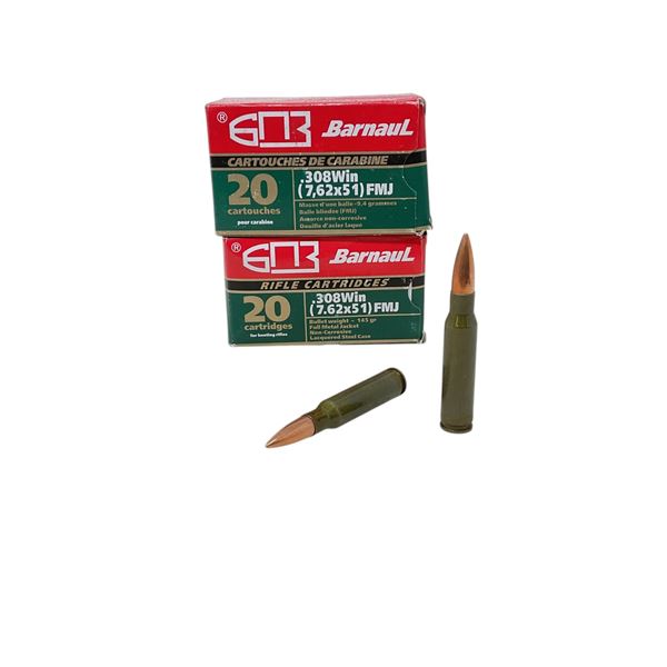Barnaul .308 Win, 145 Grain FMJ Non-Corrosive Ammunition, 40 Rounds