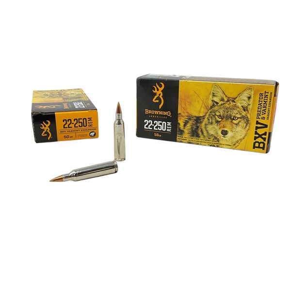 Browning 22-250 Rem, 50 Grain BXV Varmint Expansion Ammunition, 40 Rounds
