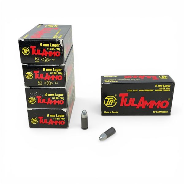 TulAmmo 9mm Luger, 115 Grain FMJ Steel Case Non-Corrosive Ammunition, 250 Rounds