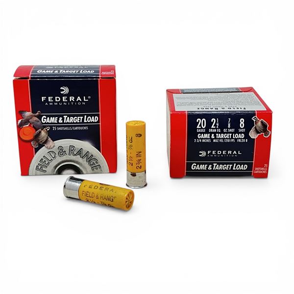 Federal Game and Target Load 20 Ga, 2-3/4", 7/8 oz, #8 Shot Ammunition, 50 Rounds