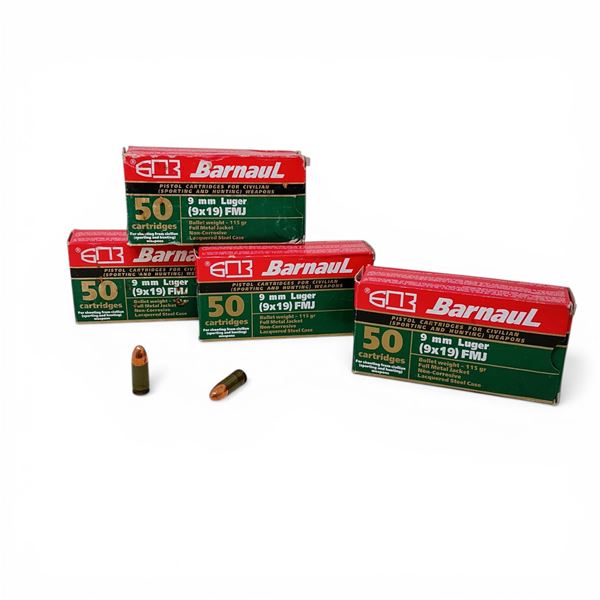 Barnaul 9mm Luger, 115 Grain FMJ Non-Corrosive Ammunition, 200 Rounds