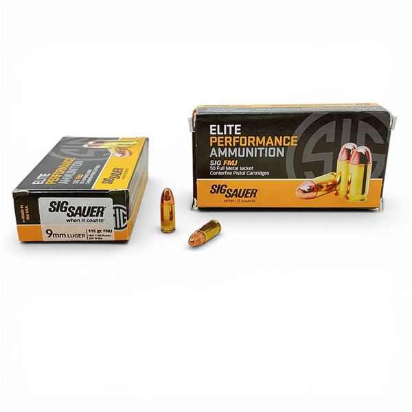 Sig Sauer Elite 9mm Luger, 115 Grain FMJ Ammunition, 100 Rounds