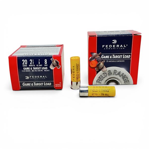 Federal Game and Target Load 20 Ga, 2-3/4", 7/8 oz, #8 Shot Ammunition, 50 Rounds
