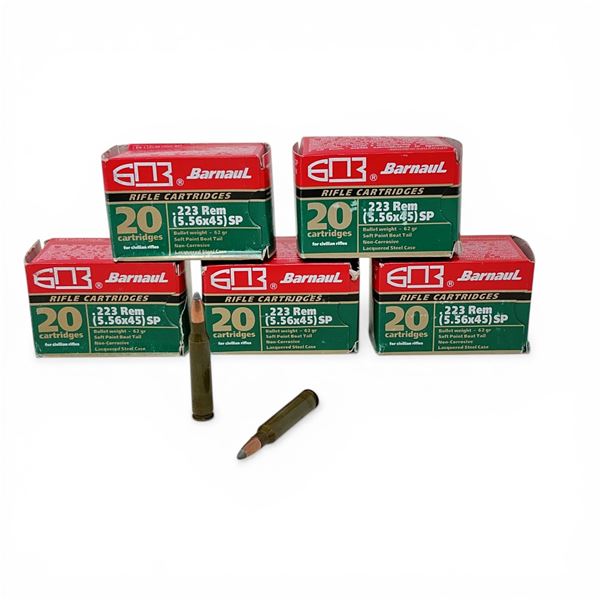 Barnaul .223 Rem, 62 Grain SPBT Non-Corrosive Ammunition, 100 Rounds