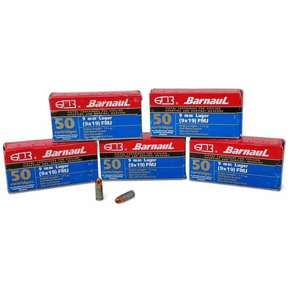 Barnaul 9mm Luger, 115 Grain FMJ Non-Corrosive Ammunition, 250 Rounds