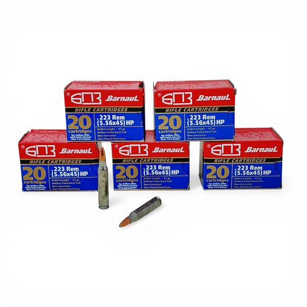 Barnaul .223 Rem, 62 Grain HPBT Non-Corrosive Ammunition, 100 Rounds