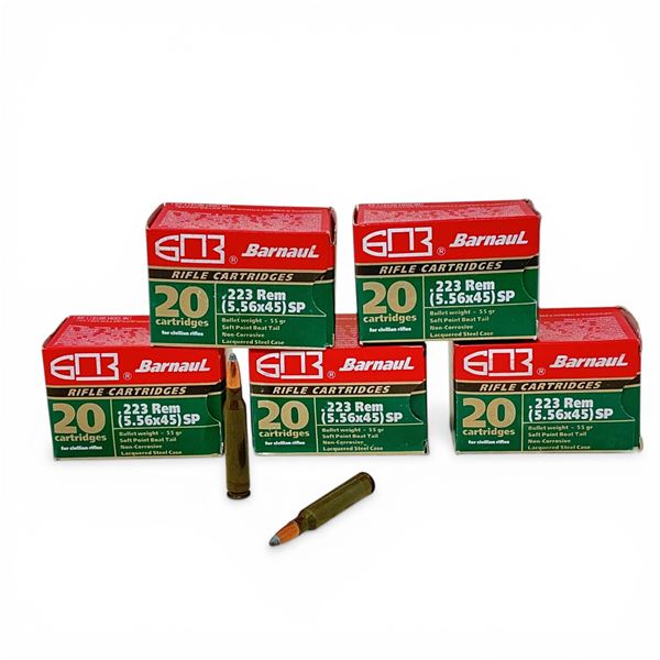 Barnaul .223 Rem, 55 Grain SPBT Non-Corrosive Ammunition, 100 Rounds