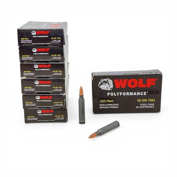 Wolf Polyformance .223 Rem, 55 Grain FMJ Non-Corrosive Steel Case Ammunition, 142 Rounds