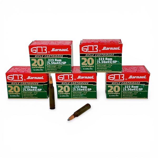 Barnaul .223 Rem, 62 Grain SPBT Non-Corrosive Ammunition, 100 Rounds