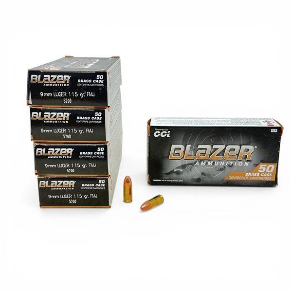 CCI Blazer 9mm Luger, 115 Grain FMJ Ammunition, 250 Rounds