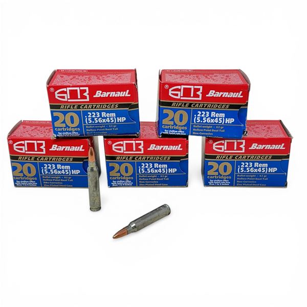 Barnaul .223 Rem, 62 Grain HPBT Non-Corrosive Ammunition, 100 Rounds