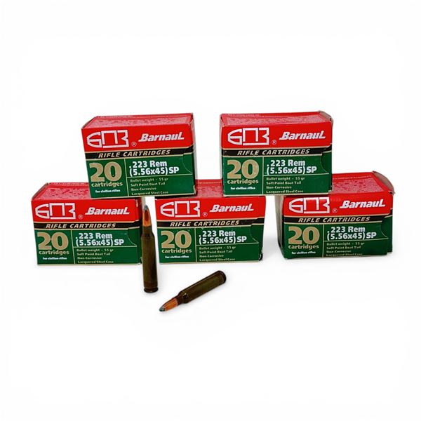 Barnaul .223 Rem, 55 Grain SPBT Non-Corrosive Ammunition, 100 Rounds