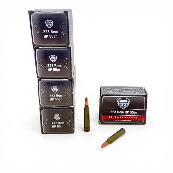 MFS .223 Rem, 55 Grain HP Ammunition, 100 Rounds
