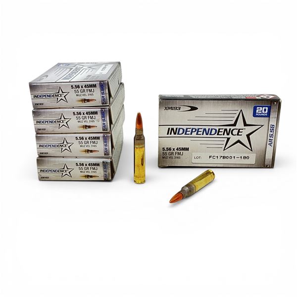 Independence 5.56x45mm, 55 Grain FMJ Ammunition, 91 Rounds