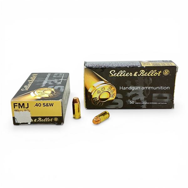 Sellier & Bellot 40 S&W, 180 Grain FMJ Ammunition, 100 Rounds