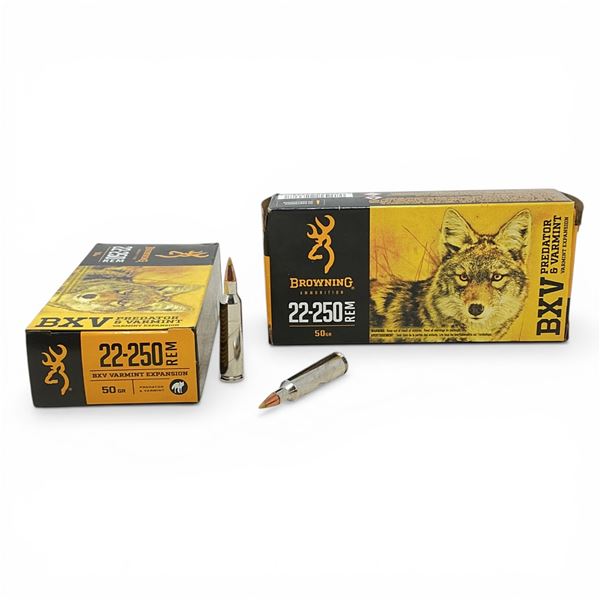 Browning 22-250 Rem, 50 Grain BXV Varmint Expansion Ammunition, 40 Rounds
