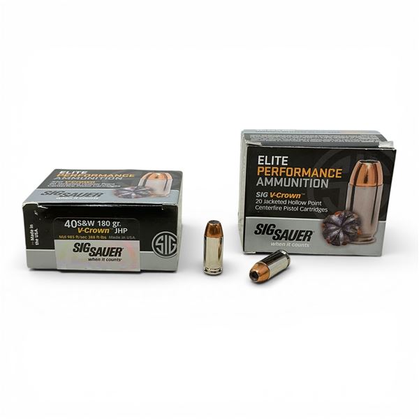 Sig Sauer 40 S&W, 180 Grain V-Crown JHP Ammunition, 40 Rounds