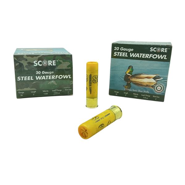 Score Steel Waterfowl 20 Ga, 3", 7/8 oz, #2 Shot Ammunition, 50 Rounds