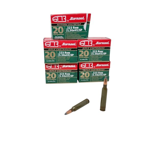 Barnaul .223 Rem, 55 Grain SPBT Non-Corrosive Ammunition, 100 Rounds