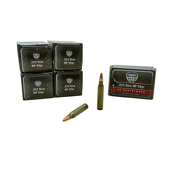 MFS .223 Rem, 55 Grain HP Ammunition, 100 Rounds
