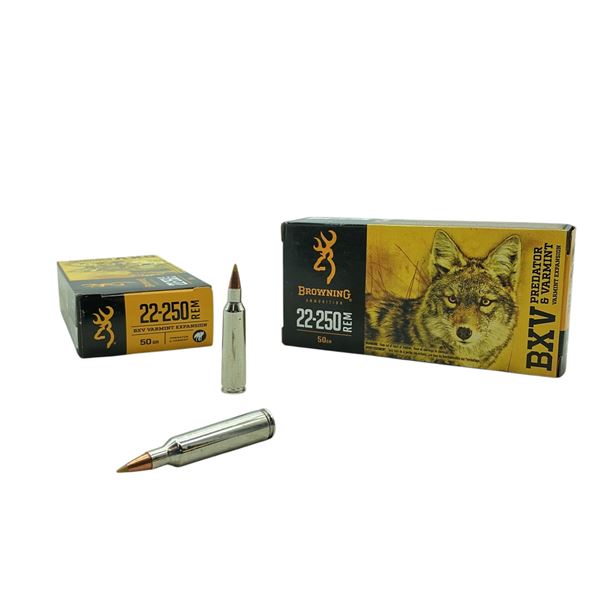 Browning 22-250 Rem, 50 Grain BXV Varmint Expansion Ammunition, 40 Rounds