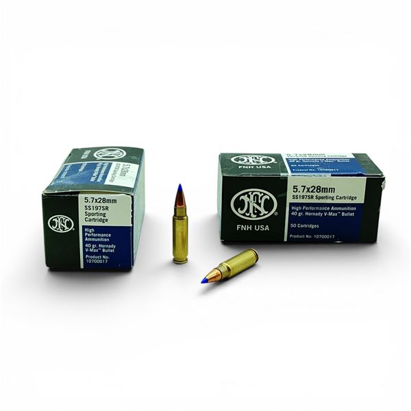 FN 5.7x28mm, 40 Grain Hornady V-Max Ammunition, 100 Rounds