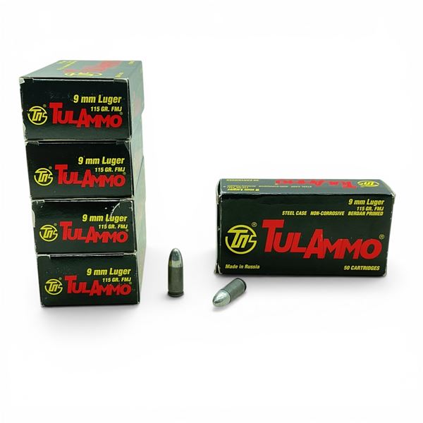 TulAmmo 9mm Luger, 115 Grain FMJ Steel Case Non-Corrosive Ammunition, 240 Rounds