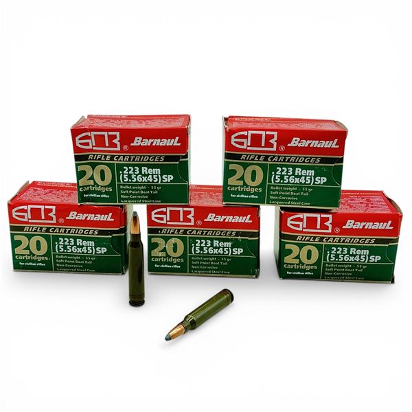 Barnaul .223 Rem, 55 Grain SPBT Non-Corrosive Ammunition, 100 Rounds