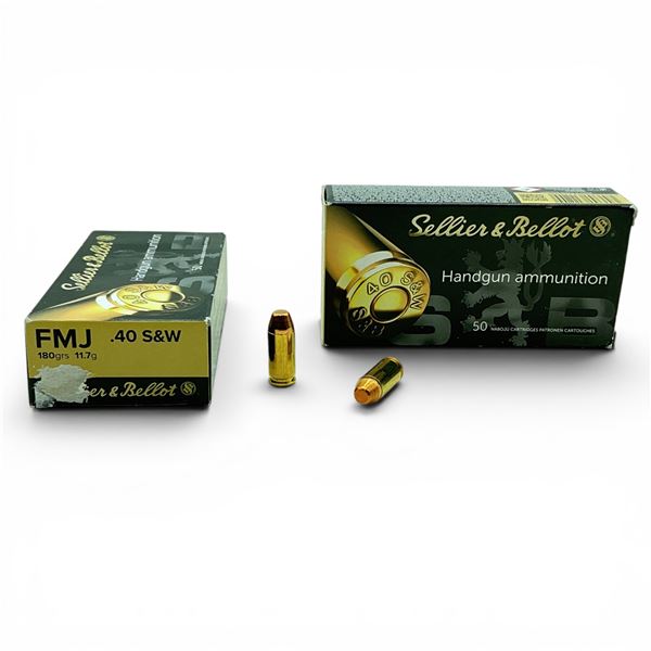 Sellier & Bellot 40 S&W, 180 Grain FMJ Ammunition, 100 Rounds