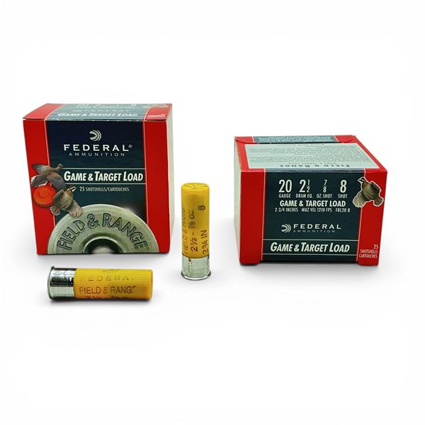 Federal Game and Target Load 20 Ga, 2-3/4", 7/8 oz, #8 Shot Ammunition, 50 Rounds