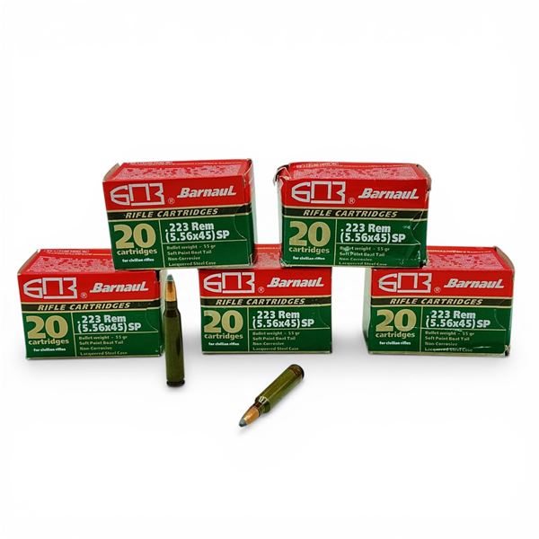 Barnaul .223 Rem, 55 Grain SPBT Non-Corrosive Ammunition, 100 Rounds