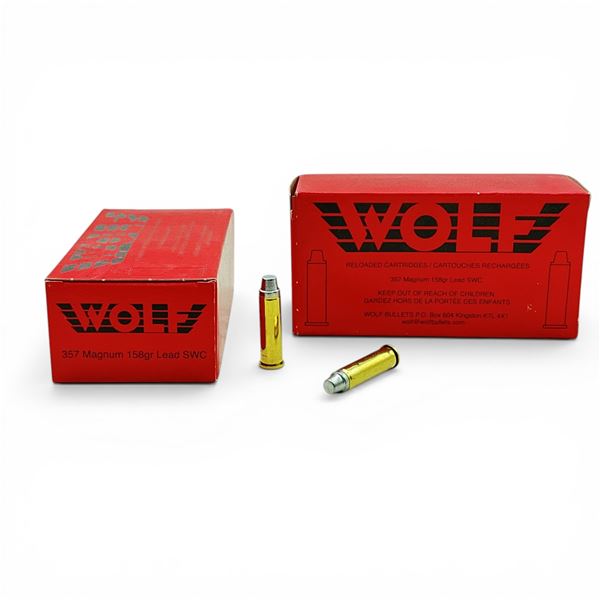 Wolf 357 Magnum, 158 Grain Lead SWC Reloaded Ammunition, 100 Rounds