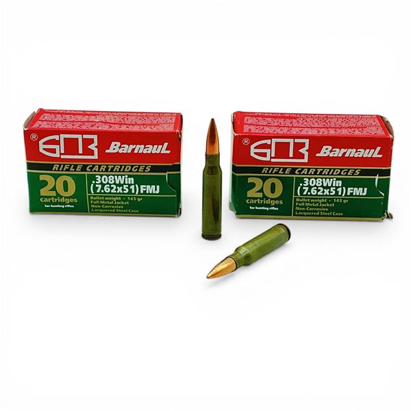 Barnaul .308 Win, 145 Grain FMJ Non-Corrosive Ammunition, 40 Rounds