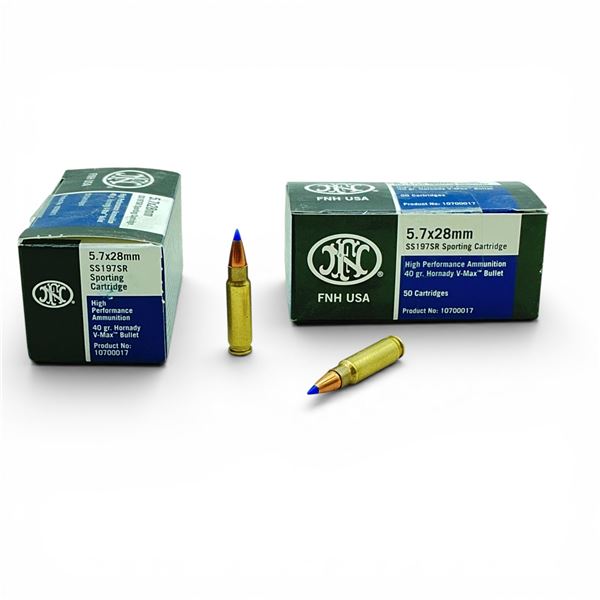 FN 5.7x28mm, 40 Grain Hornady V-Max Ammunition, 100 Rounds