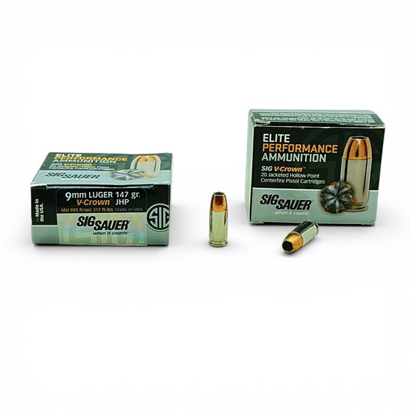 Sig Sauer 9mm Luger, 147 Grain V-Crown JHP Ammunition, 39 Rounds