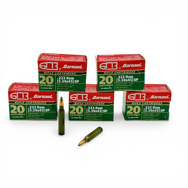 Barnaul .223 Rem, 55 Grain SPBT Non-Corrosive Ammunition, 100 Rounds