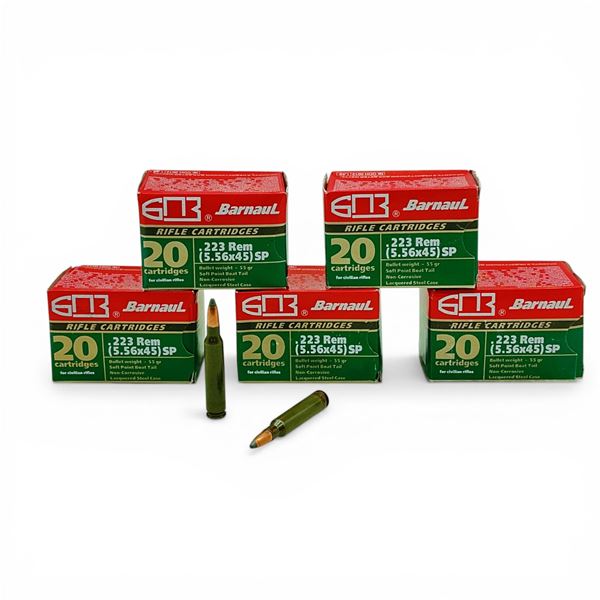 Barnaul .223 Rem, 55 Grain SPBT Non-Corrosive Ammunition, 100 Rounds