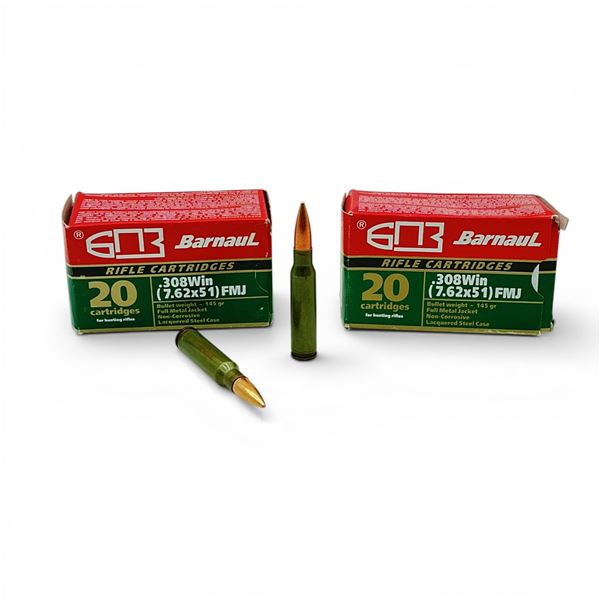 Barnaul .308 Win, 145 Grain FMJ Non-Corrosive Ammunition, 40 Rounds