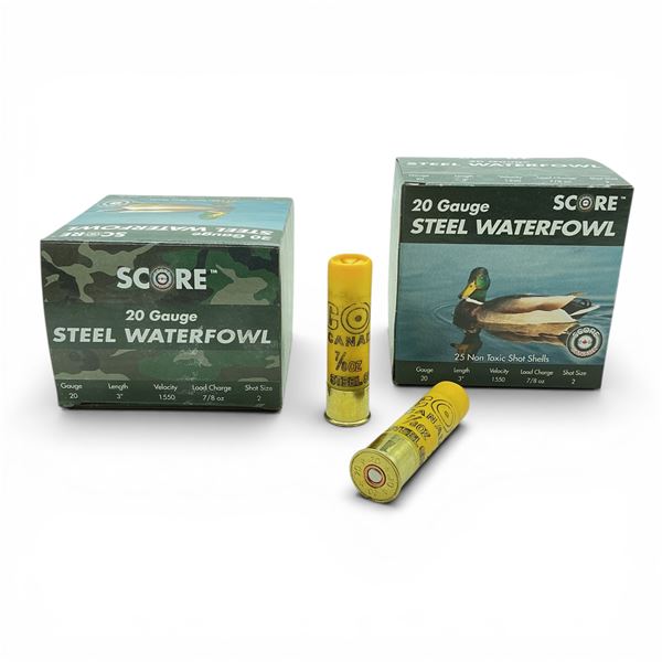 Score Steel Waterfowl 20 Ga, 3", 7/8 oz, #2 Shot Ammunition, 50 Rounds