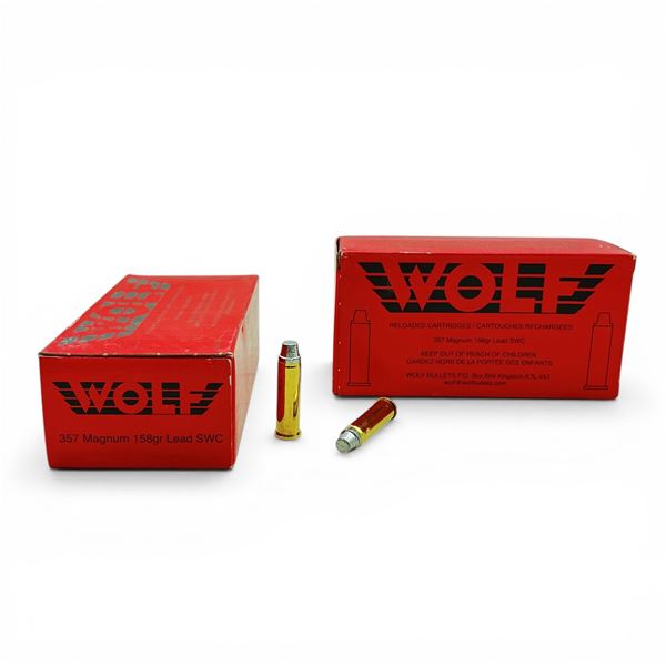 Wolf 357 Magnum, 158 Grain Lead SWC Reloaded Ammunition, 100 Rounds