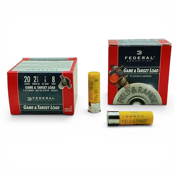 Federal Game and Target Load 20 Ga, 2-3/4", 7/8 oz, #8 Shot Ammunition, 50 Rounds