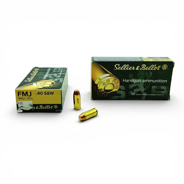 Sellier & Bellot 40 S&W, 180 Grain FMJ Ammunition, 100 Rounds