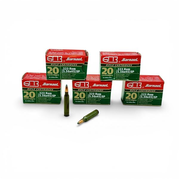 Barnaul .223 Rem, 55 Grain SPBT Non-Corrosive Ammunition, 100 Rounds